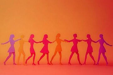 Elegant Female Fashion Cutouts Holding Hands in Unity