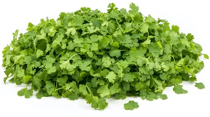 Obraz premium Fresh cilantro leaves piled together, perfect for adding flavor and freshness to various dishes in culinary art.