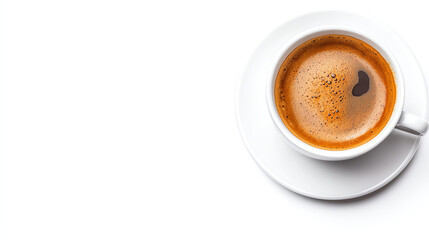 Fototapeta premium A close-up of a delicious espresso coffee in a white cup, perfect for coffee lovers and cafe-themed designs.