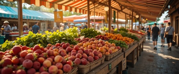 Fototapeta premium Vibrant Farmers Market Fruit Scene Summer Produce