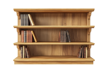 Antique wooden bookcase filled with vintage books rich warm tones dark background classic design