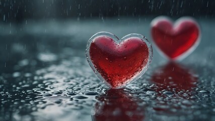 Red heart love in the rain wallpaper romantic valentine's day background image desktop wallpaper hd wallpaper