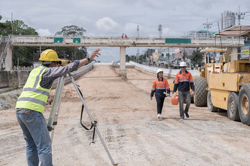 construction worker with helmet. Survey man working on Site. construction worker on construction...