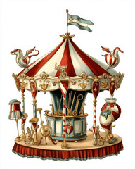 Victorian-style Circus themes illustration carousel , on a white background, very detailed with vintage colors