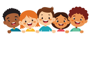 Cheerful Diverse Kids Cartoon Smiling Behind White Space