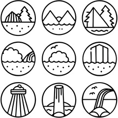 Minimalistic Waterfall Icons - Simple Vector Design