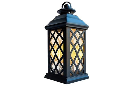 Elegant black lantern glows warmly diamond lattice design soft light black background