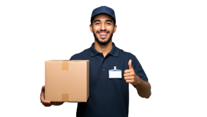 Delivery Person Holding Package and Giving Thumbs Up
