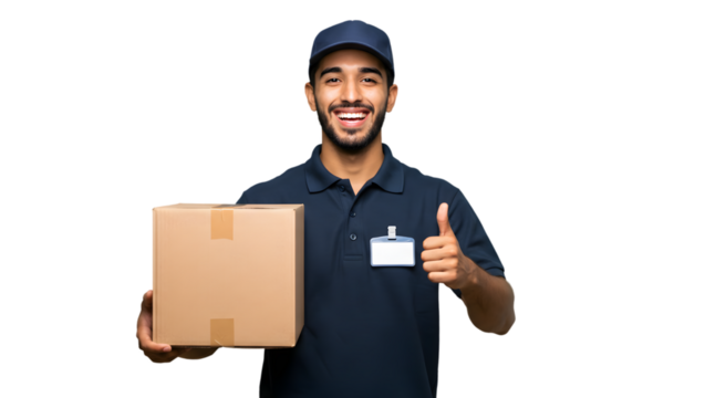 Delivery Person Holding Package and Giving Thumbs Up