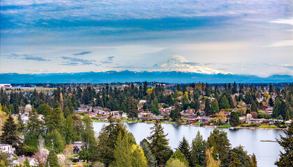 Naklejka premium Burien And Rainier Aerial
