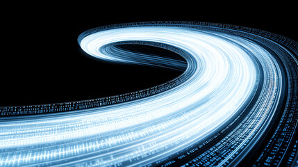 Dynamic abstract representation of digital data flow, illustrating speed and innovation in technology.