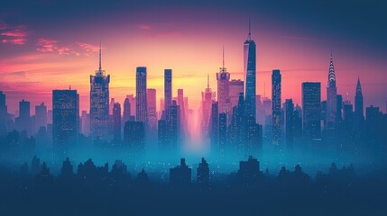 Obraz premium Manhattan Skyline at Sunset: A Cityscape of Dreams