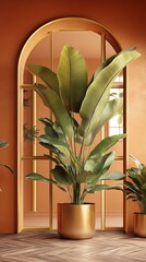 Golden Potted Plant in Archway Room
