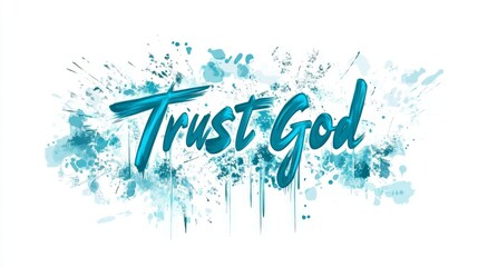 Inspirational trust god message with artistic blue paint splatter