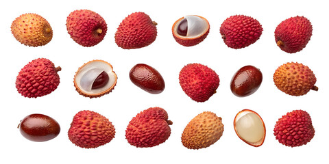 various lychees isolated on transparent background