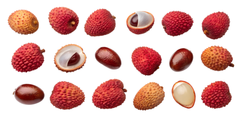 various lychees isolated on transparent background