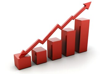3D bars with rising arrows symbolizing growth in business, market trends, and financial performance.