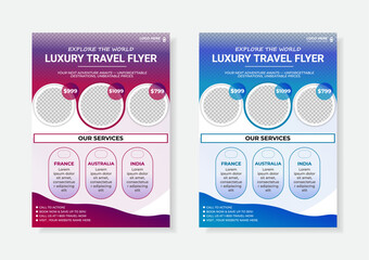 Creative Adventure Travel A4 Flyer Layout Featuring Scenic Nature Views and Special Holiday Promotions for Tour Companies