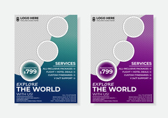 Creative Adventure Travel A4 Flyer Layout Featuring Scenic Nature Views and Special Holiday Promotions for Tour Companies