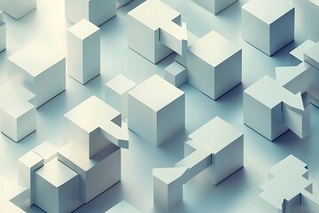 3D blocks arranged with upward arrows to represent growth in business, market performance, and financial success.