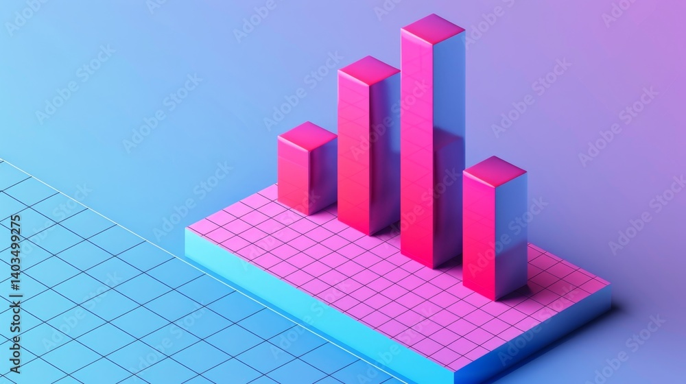 Poster d bar graph in isometric view with shadows, clean grid