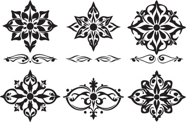 Set of decorative elements for design, ornaments, symbols, icons, patterns.  Hand drawn vector illustration	