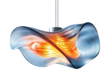 Elegant glass pendant lamp warm orange blue hues modern design sleek lines artistic lighting fixture