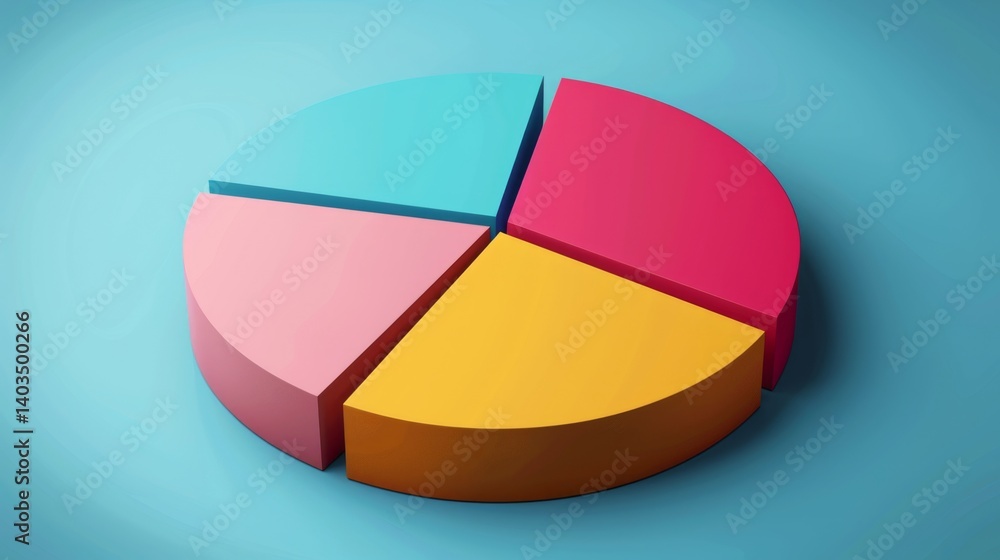 Poster flat d pie chart with four labeled parts and minimalist shadows