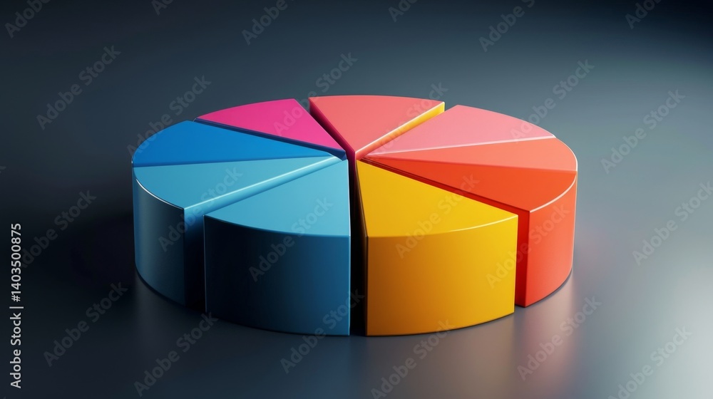 Aufkleber smooth d pie chart with bold primary colors and subtle shadows on presentation stage