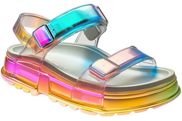Fototapeta premium Iridescent Rainbow Platform Sandals Summer Style Chunky Sole Trendy Rainbow Hues