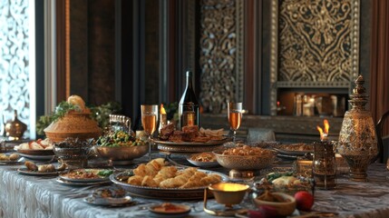 Fototapeta premium Luxurious feast in ornate dining room