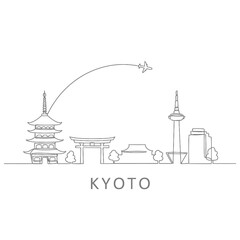 Naklejka premium Kyoto Skyline Minimalist Japan with Line Art.