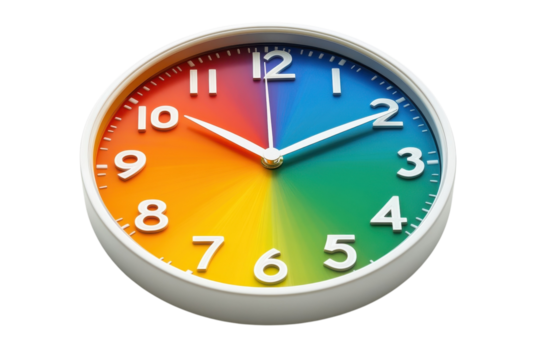 Vibrant rainbow clock showing time a colorful modern design with white frame against black