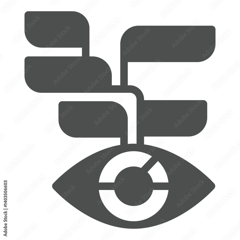 Poster eye with many dialog bubbles solid icon, neural network concept. vector graphics. data recognition, 