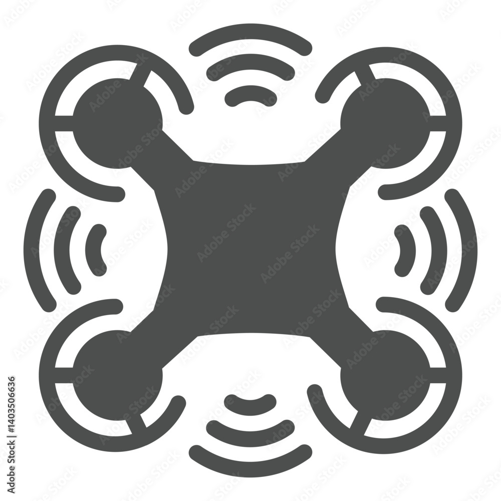 Poster wireless drone with four motors solid icon, neural network concept. vector graphics. drone with moto