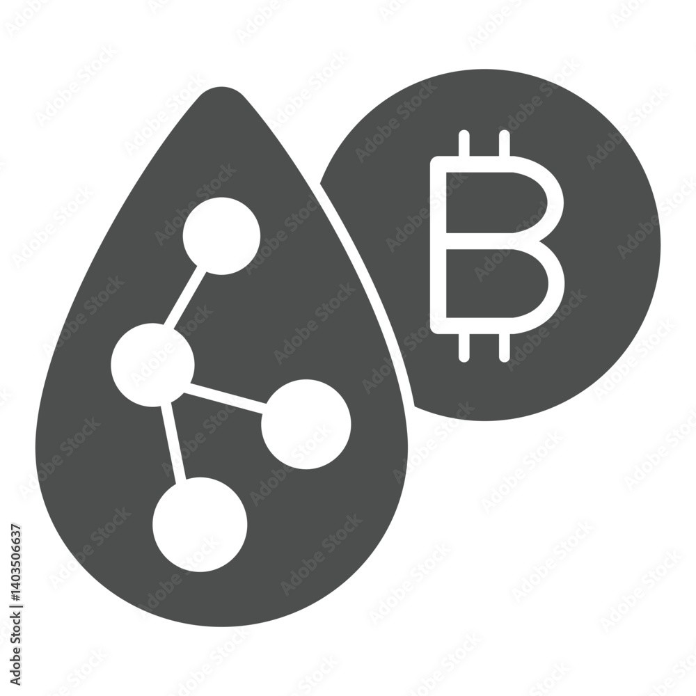 Poster airdrop projects with bitcoin coin solid icon, crypto network concept. vector graphics. drop with co