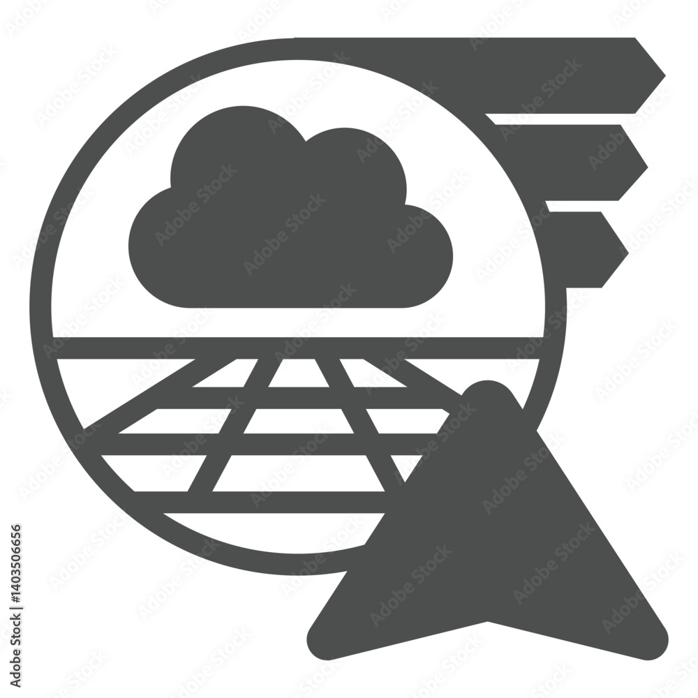 Poster cloud bubble with navigation cursor solid icon, network concept. vector graphics. virtual spaces sig