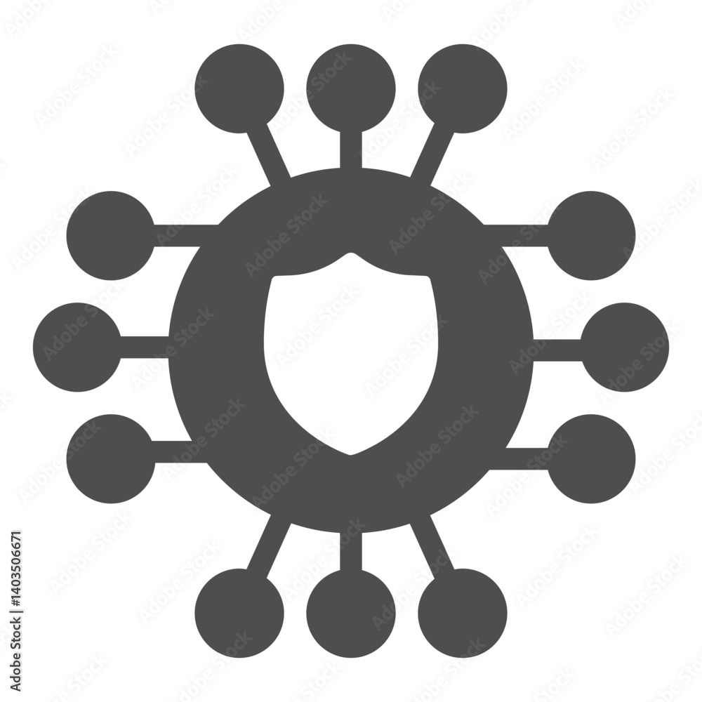 Poster safety emblem with connections solid icon, neural network concept. vector graphics. security and sup