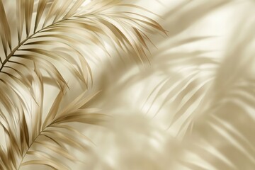 Golden palm leaves and their shadows creating natural patterns on surface