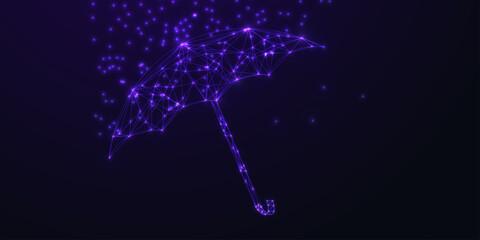 Abstract umbrella icon polygon background. purple gradient background.Data protection and security and privacy concept.eps 10