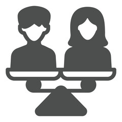 Man and woman on scales solid icon, family lawyer concept. Vector graphics. Married couple problem, justice sign on white background, glyph style icon for mobile or web design.