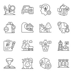 Set Of Green Environment Line Icons 

