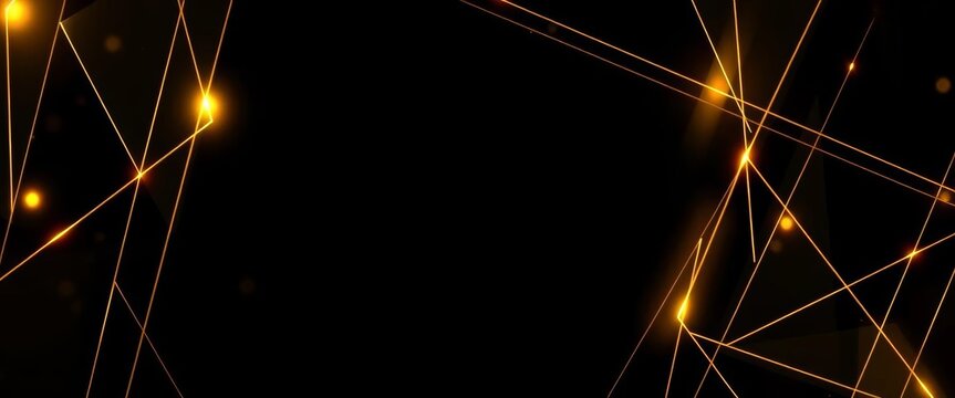 Abstract black & gold geometric overlay banner with copy space Elegant dark background, golden light lines Vector illustration,  marketing, design