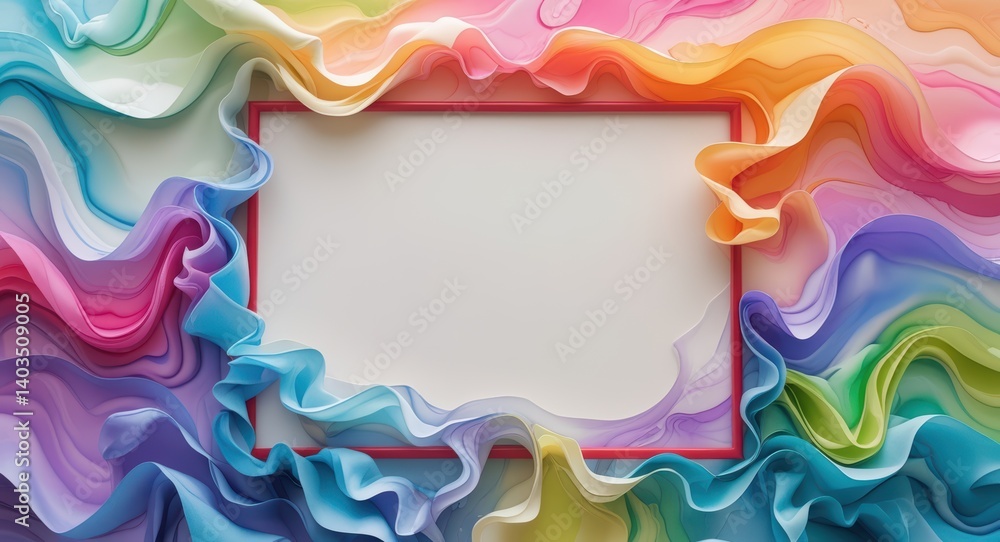 Poster rainbow silk fabric frame background with copy space for text or image presentation design template