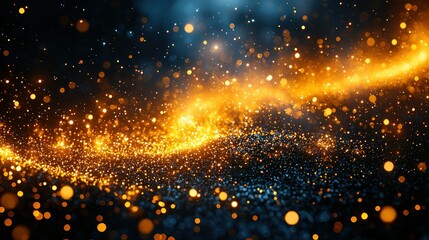 Abstract Golden and Blue Sparkles: A Celestial Dance of Light