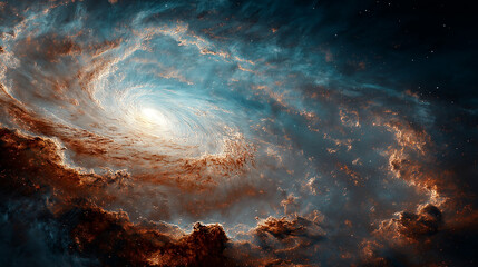 Fototapeta premium Breathtaking spiral galaxy with vibrant blue and brown cosmic clouds.
