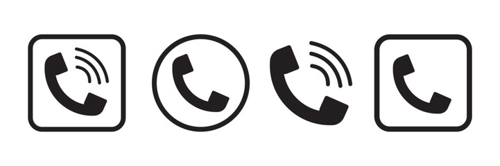 Phone call icon set isolated on white background. Simple telephone Contact Icon Set in Black Circle and Square Shape. Vector illustration.