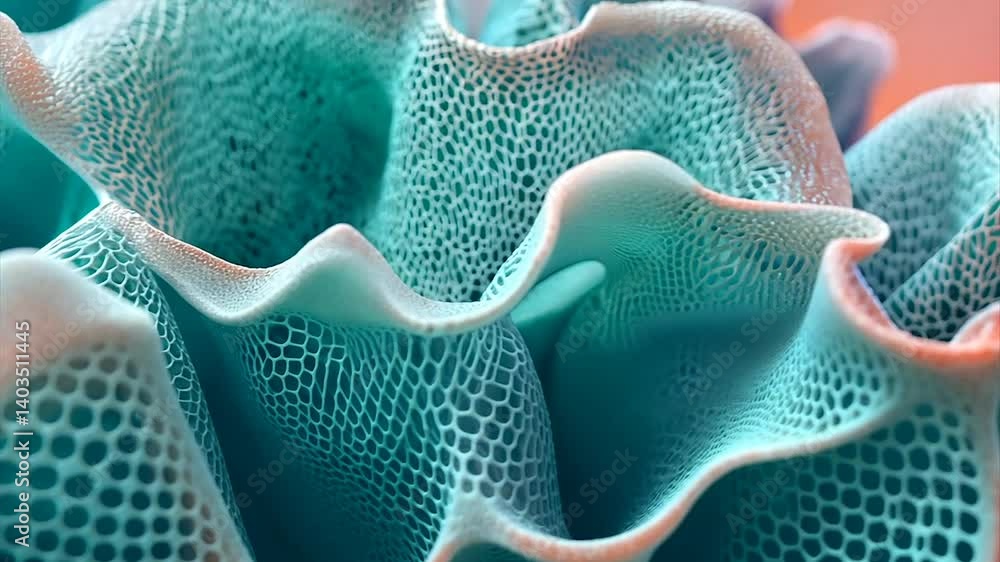 Poster teal, textured, undulating surface with a lattice pattern