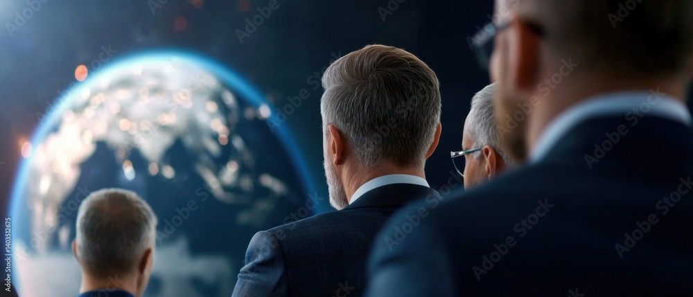 Poster a group of professional executives from various global organizations gathered around a table, collab