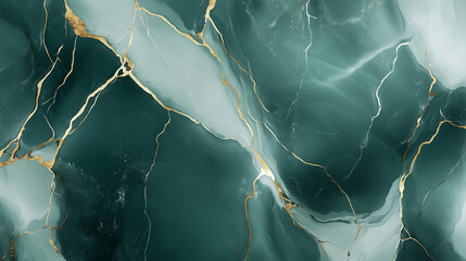 Green marble abstract background with gold accents